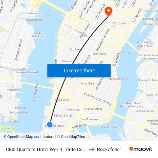 Club Quarters Hotel World Trade Center New York to Rockefeller Center map