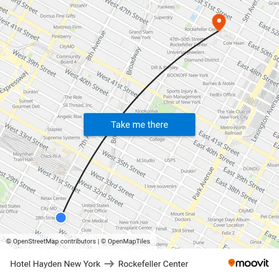 Hotel Hayden New York to Rockefeller Center map