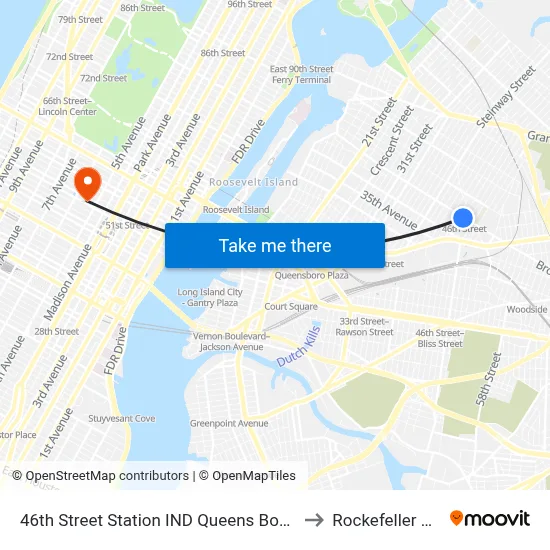 46th Street Station IND Queens Boulevard Line to Rockefeller Center map