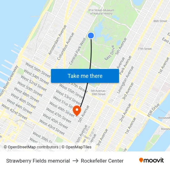 Strawberry Fields memorial to Rockefeller Center map