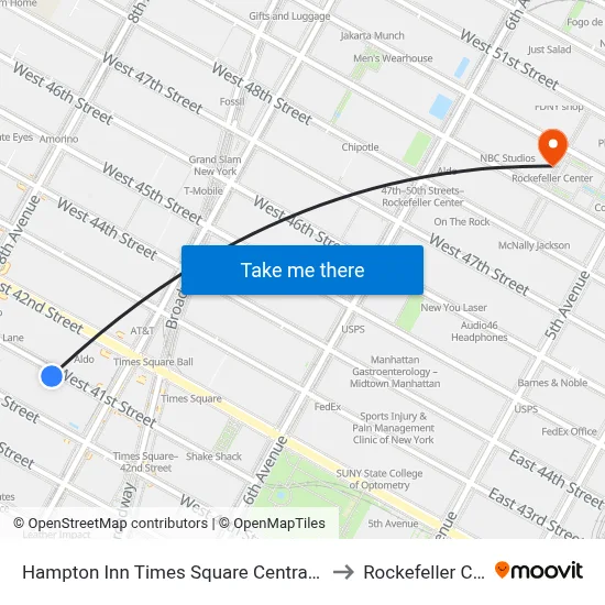 Hampton Inn Times Square Central New York to Rockefeller Center map