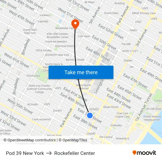 Pod 39 New York to Rockefeller Center map