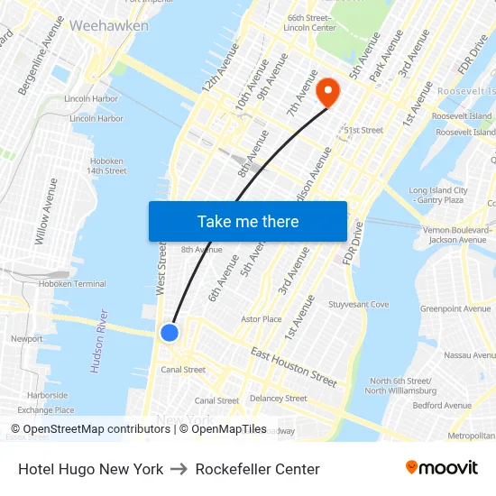 Hotel Hugo New York to Rockefeller Center map