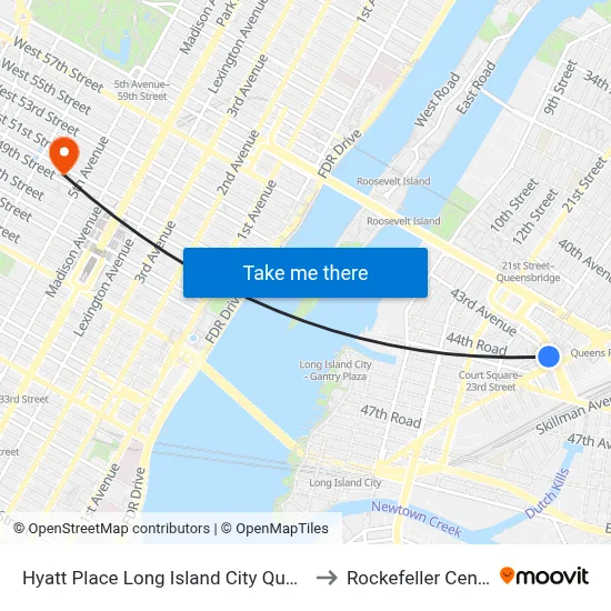 Hyatt Place Long Island City Queens to Rockefeller Center map