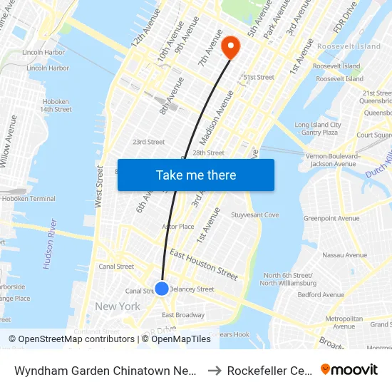 Wyndham Garden Chinatown New York to Rockefeller Center map