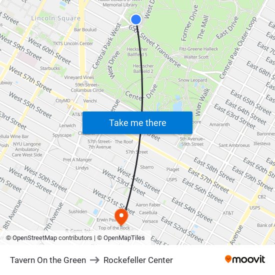 Tavern On the Green to Rockefeller Center map