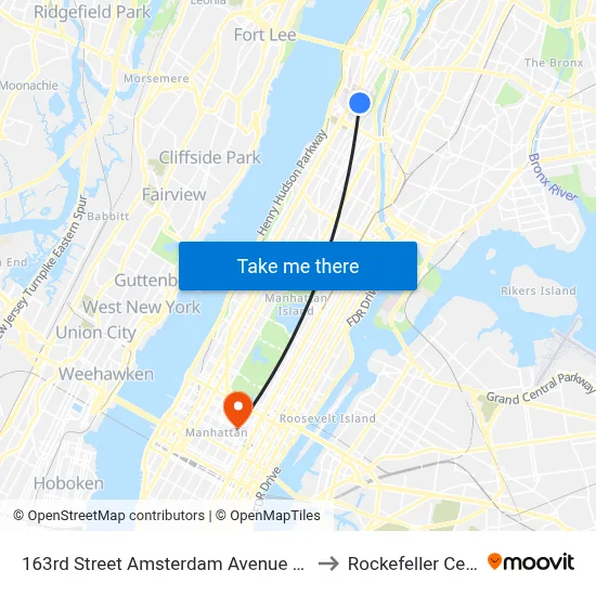 163rd Street Amsterdam Avenue Station to Rockefeller Center map