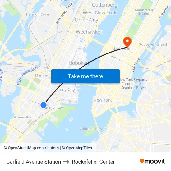 Garfield Avenue Station to Rockefeller Center map