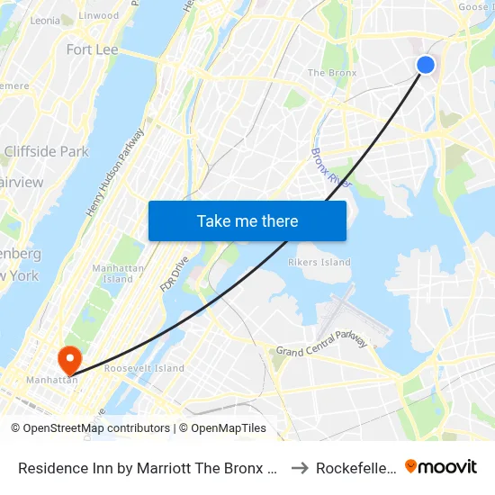 Residence Inn by Marriott The Bronx at Metro Center Atrium to Rockefeller Center map