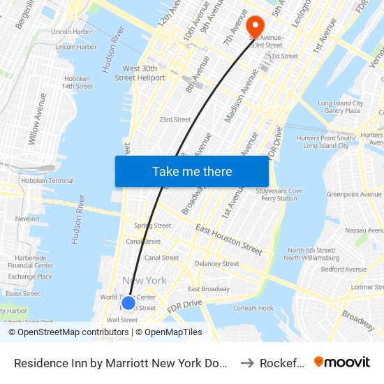 Residence Inn by Marriott New York Downtown Manhattan World Trade Center Area to Rockefeller Center map