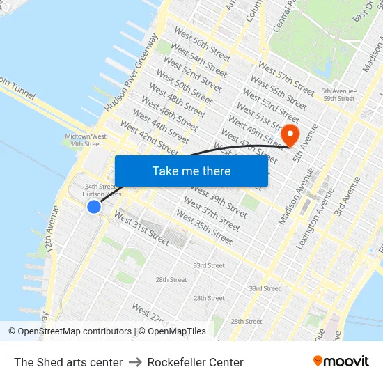 The Shed arts center to Rockefeller Center map