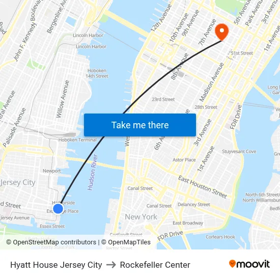 Hyatt House Jersey City to Rockefeller Center map