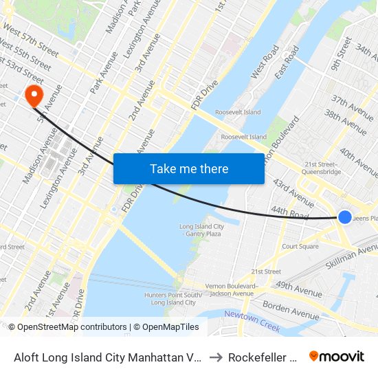 Aloft Long Island City Manhattan View Queens to Rockefeller Center map