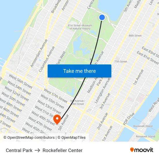 Central Park to Rockefeller Center map