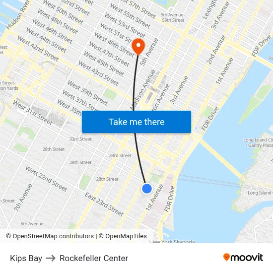 Kips Bay to Rockefeller Center map