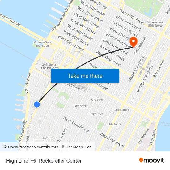 High Line to Rockefeller Center map