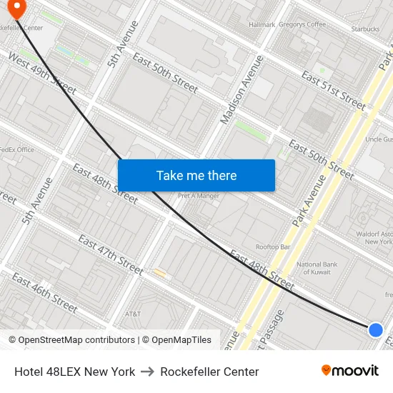 Hotel 48LEX New York to Rockefeller Center map