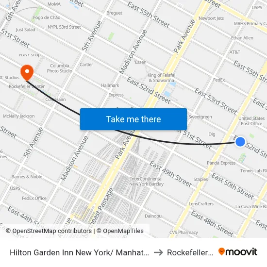 Hilton Garden Inn New York/ Manhattan Midtown East to Rockefeller Center map