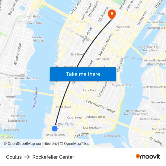 Oculus to Rockefeller Center map