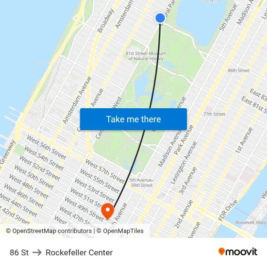 86 St to Rockefeller Center map