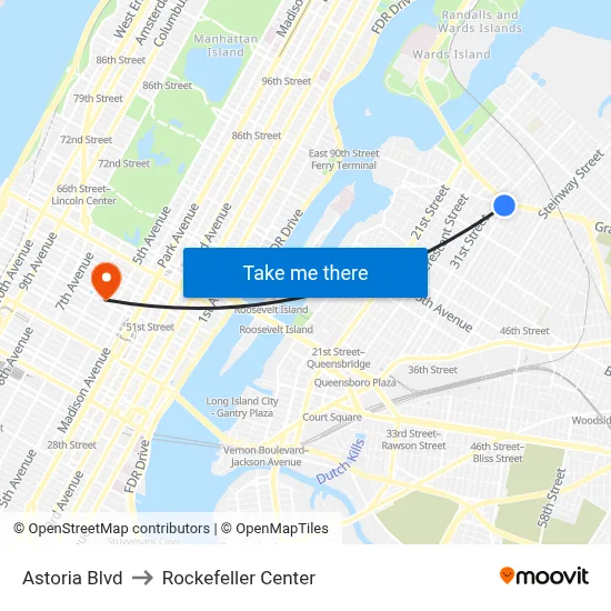 Astoria Blvd to Rockefeller Center map