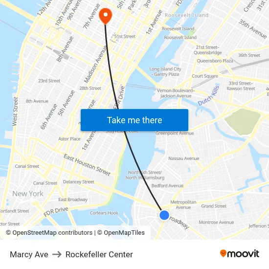 Marcy Ave to Rockefeller Center map