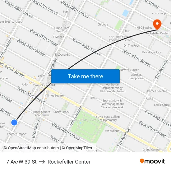 7 Av/W 39 St to Rockefeller Center map