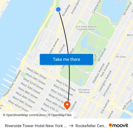 Riverside Tower Hotel New York City, 80 Riverside Dr to Rockefeller Center map