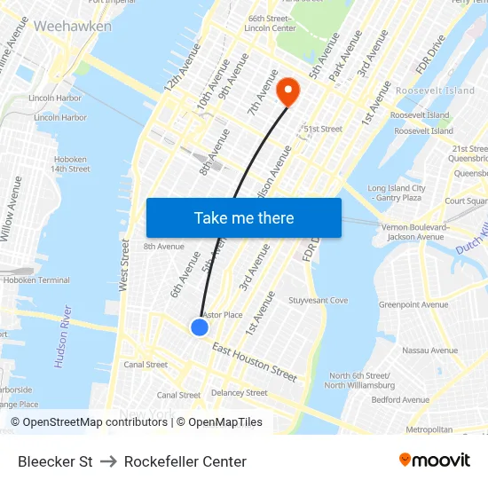 Bleecker St to Rockefeller Center map