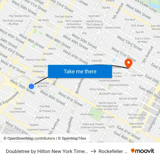 Doubletree by Hilton New York Times Square West to Rockefeller Center map