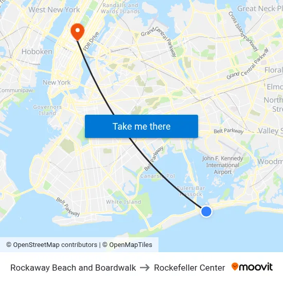 Rockaway Beach and Boardwalk to Rockefeller Center map