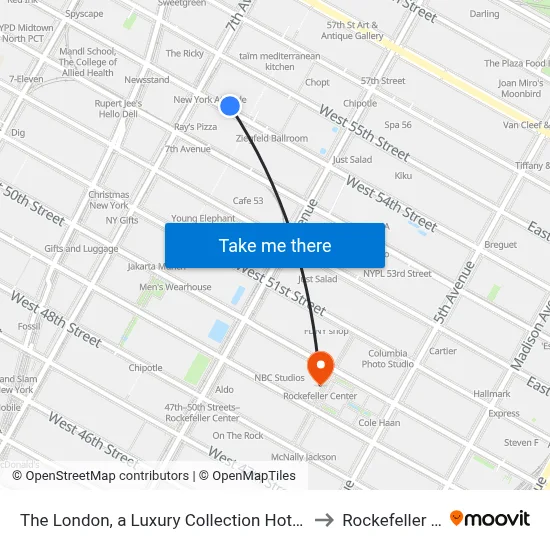 The London, a Luxury Collection Hotel, New York City to Rockefeller Center map