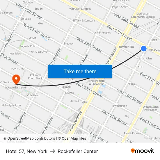 Hotel 57, New York to Rockefeller Center map
