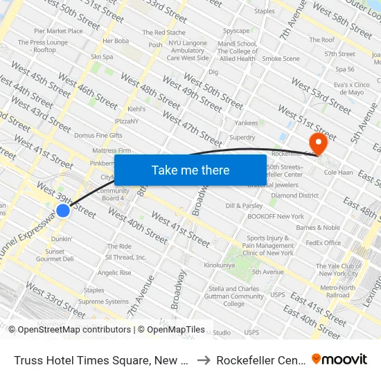 Truss Hotel Times Square, New York to Rockefeller Center map