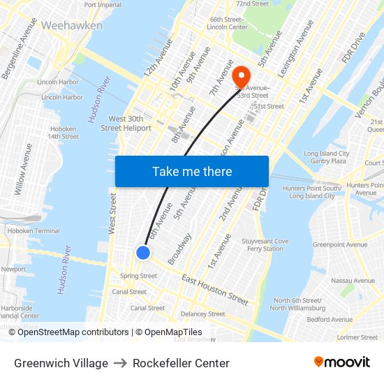 Greenwich Village to Rockefeller Center map