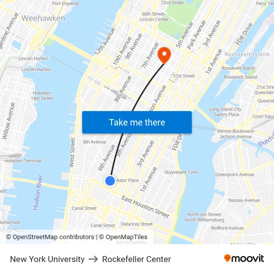 New York University to Rockefeller Center map