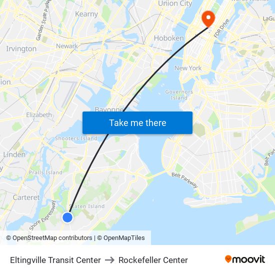 Eltingville Transit Center to Rockefeller Center map