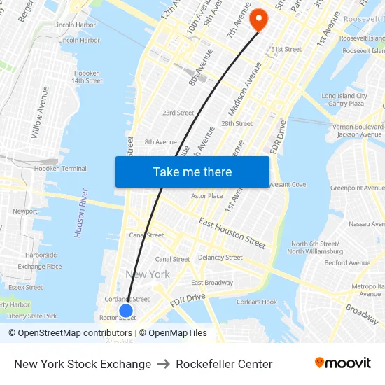 New York Stock Exchange to Rockefeller Center map
