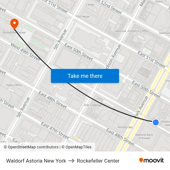 Waldorf Astoria New York to Rockefeller Center map
