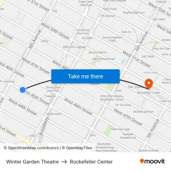 Winter Garden Theatre to Rockefeller Center map