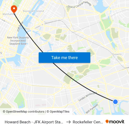 Howard Beach - JFK Airport Station to Rockefeller Center map