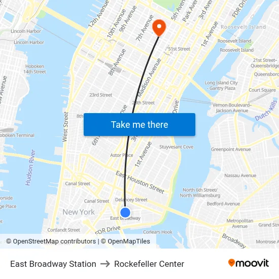 East Broadway Station to Rockefeller Center map