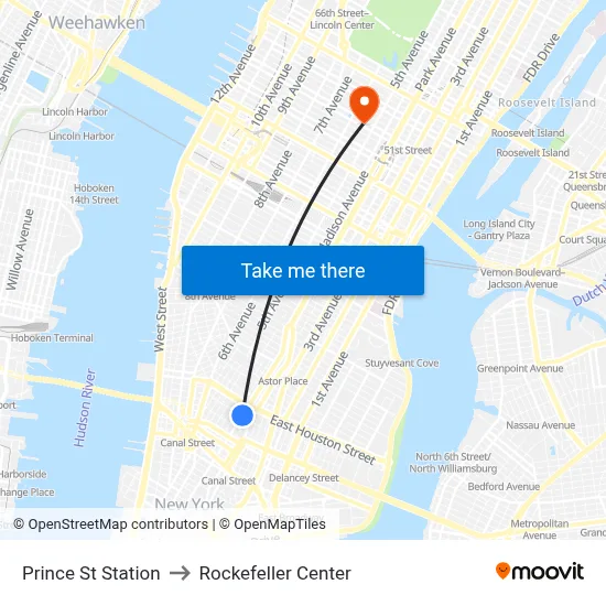 Prince St Station to Rockefeller Center map