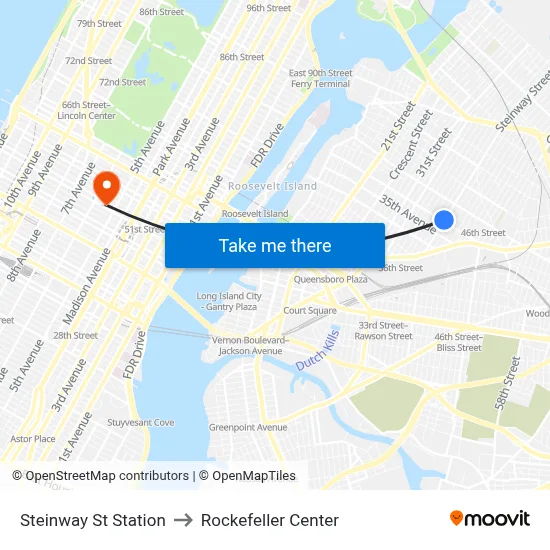 Steinway St Station to Rockefeller Center map