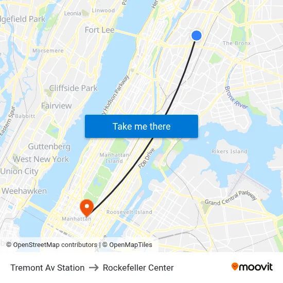 Tremont Av Station to Rockefeller Center map
