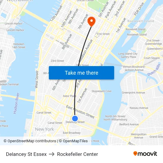 Delancey St Essex to Rockefeller Center map