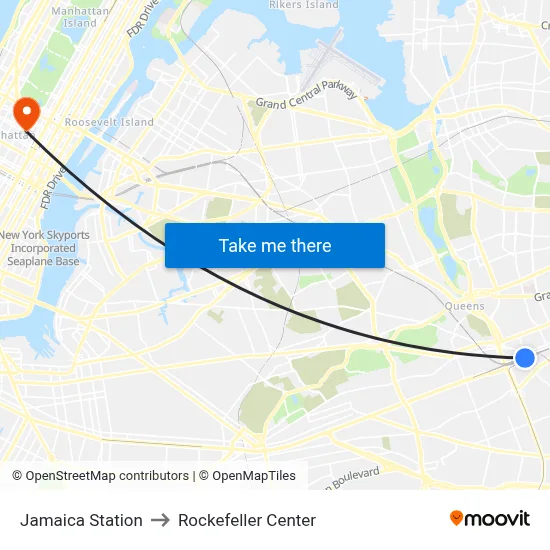 Jamaica Station to Rockefeller Center map