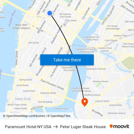 Paramount Hotel NY USA to Peter Luger Steak House map