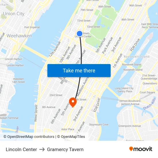 Lincoln Center to Gramercy Tavern map