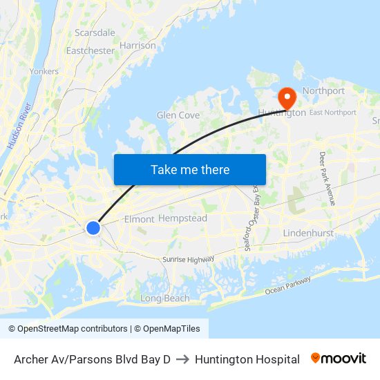 Archer Av/Parsons Blvd Bay D to Huntington Hospital map